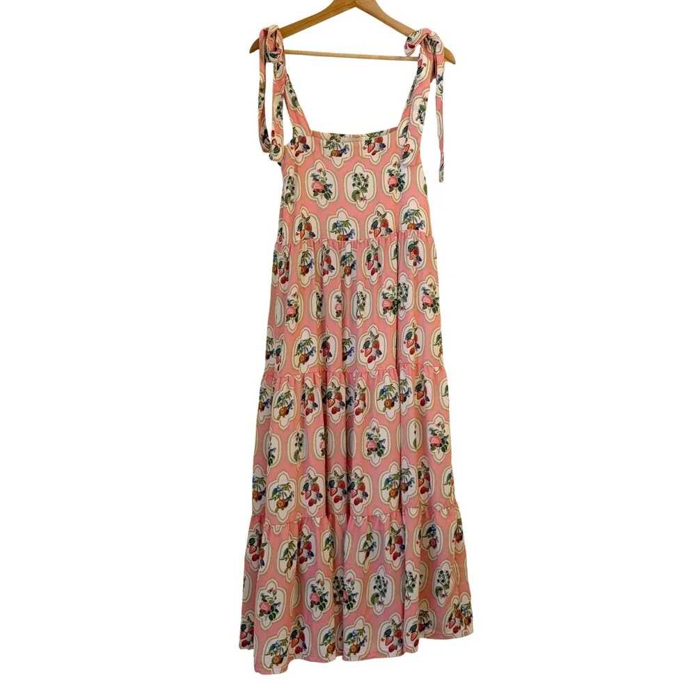 Smith & Quinn Sage Midi Dress S Fruit Patch Strawberry Print Butterfly Pink NWT - Picture 3 of 14